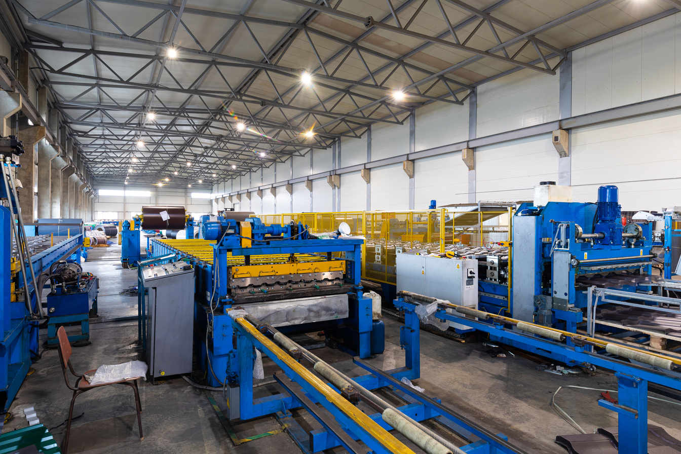 Metal Production Industry Equipment at Manufacture Background, Warehouse Industry