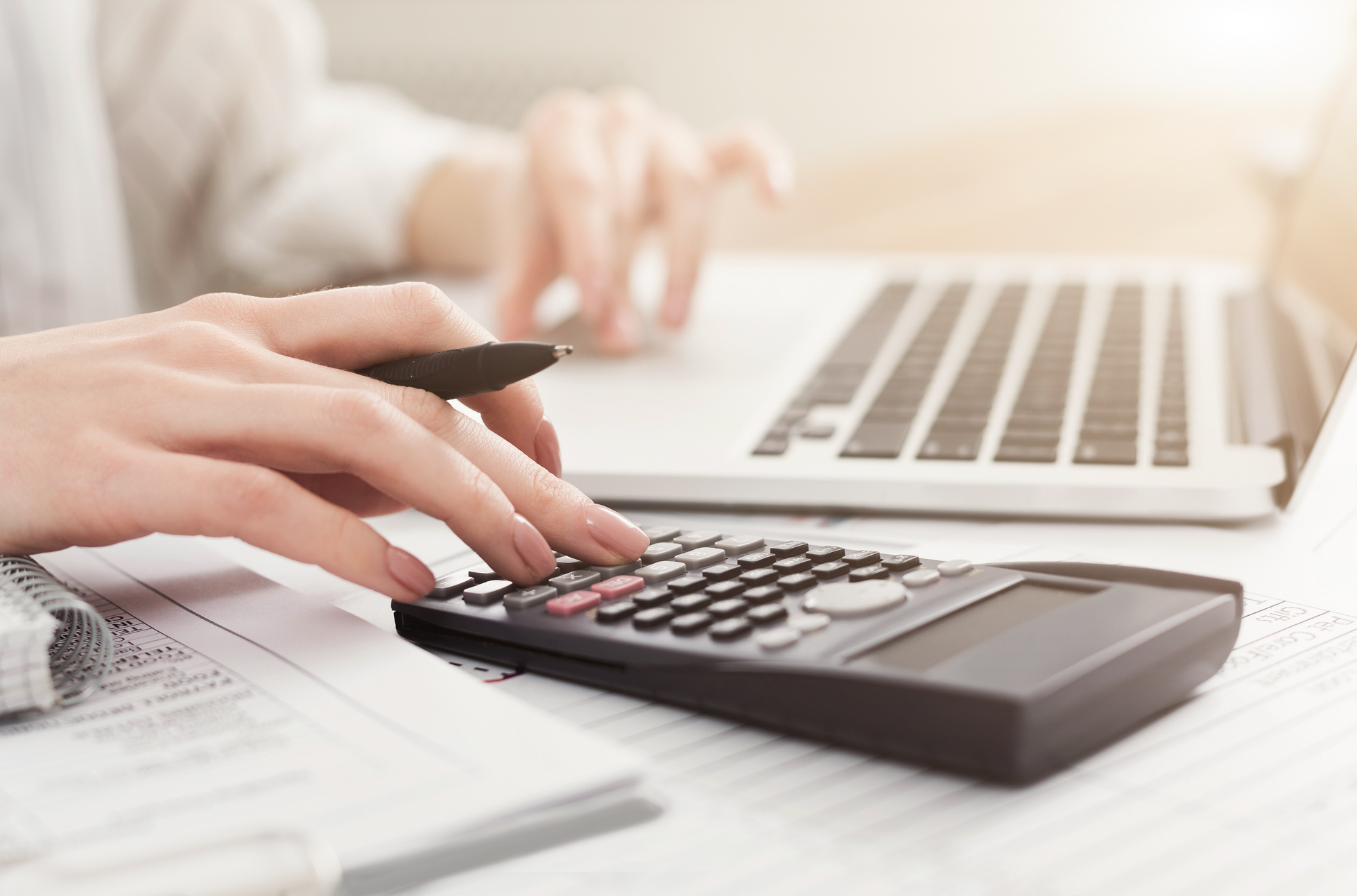 Business woman checking company balance.
